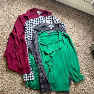 Express Women's Button Down Shirts - Burgundy, Black, Green